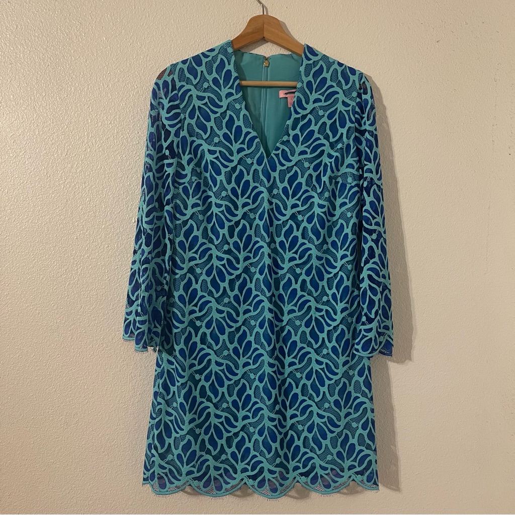 Lilly Pulitzer Devina Brewster Blue Light Flora Lace Shift Dress Size 6